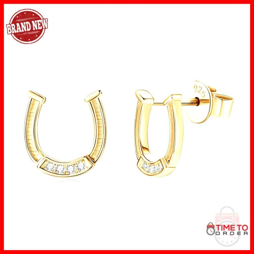 Sterling Silver Moissanite Horseshoe Stud Earrings Hypoallergenic Dainty